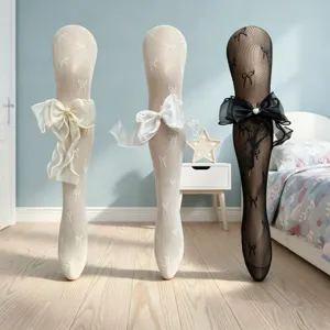Joli collant en dentelle pour enfants avec noeud fait main, bas résille mignons pour filles.