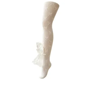 Collant en dentelle mignon pour enfants avec nœud bébé fille bas vue principale