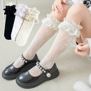 Girls Summer Thin Mesh Lace Princess Socks Breathable Sweet Lolita Bowknot Crew Over Knee Socks Children Hosiery