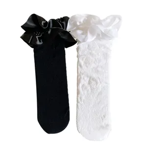 Girls lace ruffles socks black and white set summer thin mesh breathable princess cute socks