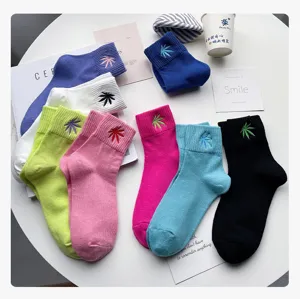 Dopamine colorful embroidered mid-tube socks, cute candy color cotton socks for women daily.