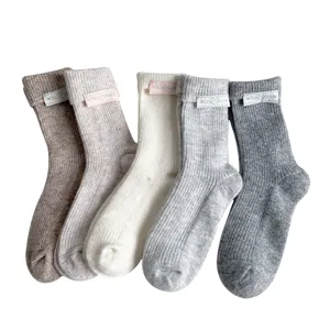 Women's Winter Thickened Warm Wool Blend Crew Socks Casual Solid Color Turn-Cuff Thermal Socks