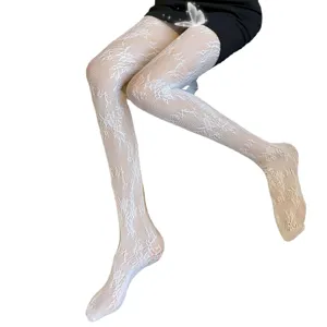 Medias de red de encaje blanco mujer verano sexy piernas delgadas pantys moda elegante chic