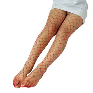 Red rhinestone fishnet stockings for women, sexy diamond mesh pantyhose for stylish outfits.