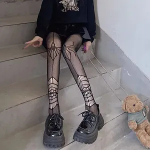 Halloween gothic spiderweb fishnet tights for women, edgy subculture hollow out pantyhose.