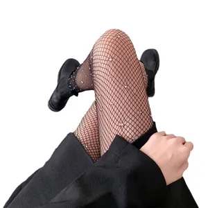Summer black fishnet tights with rhinestones, sheer breathable sexy rhinestone hosiery for women.