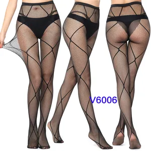 Sexy black fishnet pantyhose for women, high elastic hollow mesh tights for night club party.