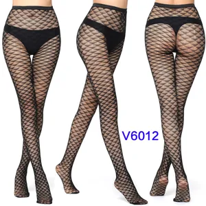 Black geometric fishnet pantyhose, sexy high elasticity hollow mesh tights for women detail view.