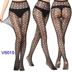 Detailed view of sexy black fishnet pantyhose, showing high elasticity and mesh design.