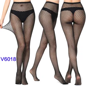 Sexy black fishnet pantyhose for women, high waist large mesh jacquard tights and lingerie.