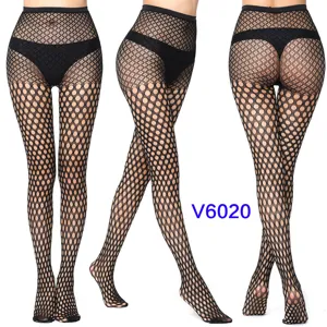 Women sexy black fishnet tights high waist large mesh hollow out hosiery detail view
