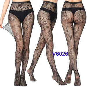 Sexy black floral fishnet stockings high waist breathable pantyhose lingerie for women