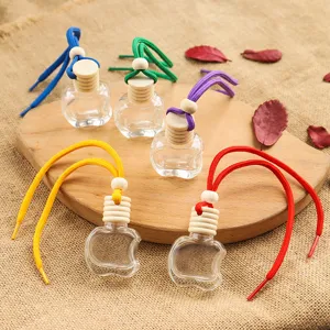Car Perfume Bottle Glass Aromatherapy Essential Oil Diffuser Pendant With Colorful Hanging Rope For Auto Interior Decor