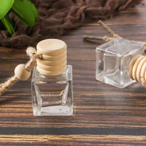 6ml empty car perfume glass bottle with wooden cap, hanging aroma diffuser pendant for auto.
