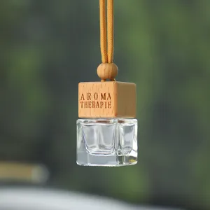 Flacon Vide de Parfum de Voiture Pendentif Suspendu en Verre et Bois Diffuseur d'Huile Essentielle pour Décoration Intérieure de Voiture