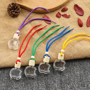 10ml transparent apple shaped glass perfume bottle empty car aromatherapy pendant with colorful cord
