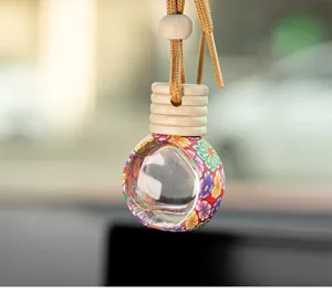 Botella perfume colgante coche, colgante vidrio flores arcilla polimérica colorida decor auto.