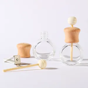 Glas Auto Lüftungsschlitz Parfümflasche mit Holzkappe und Diffusor-Stift für Öle.