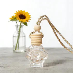 Glass Rose Car Aromatherapy Bottle Empty Perfume Pendant Essential Oil Diffuser Hanging Ornament Vehicle Interior Decor