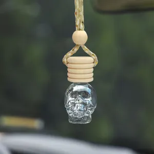 Glass Skull Car Perfume Bottle Aromatherapy Diffuser Rearview Mirror Hanging Ornament Auto Interior Decoration