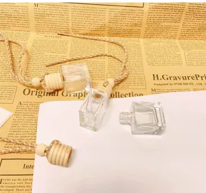 Car perfume bottle empty glass hanging pendant with wood cap for vehicle rearview mirror use