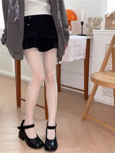 White rhinestone vertical striped tights for women, stylish shiny sheer pantyhose.