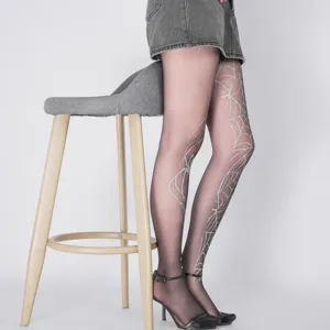 Halloween gothic punk spider web black sheer tights, stylish printed pantyhose for women.