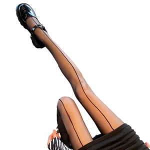 Ultra-thin sheer black pantyhose with back seam, sexy translucent stockings for women.