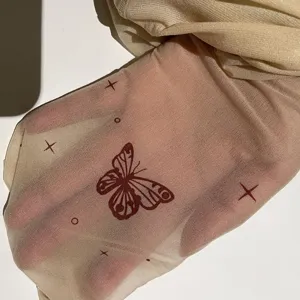 Women Tattoo Print Pantyhose Sheer Skin Tone Tights Wine Red Butterfly Star Pattern Lolita Cute Stockings