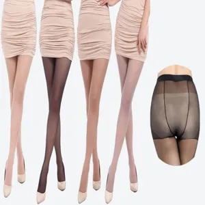 Sheer pantyhose detail view, ultra-thin stretch tights, multi-color women hosiery display.