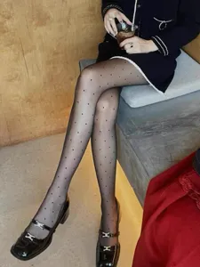 Sheer black polka dot pantyhose for women, ultra thin transparent sexy spring summer tights.