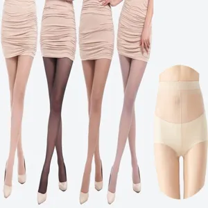 Ultra-thin sheer pantyhose detail view, showing smooth waist shaping and soft leg stretch fabric.