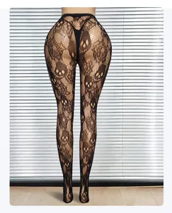 Talla grande medias red calavera gótica sexy huecas calcetines negros mujer moda