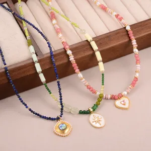 Frisse Kleurrijke Kralen Choker Ketting Voor Vrouwen Hart Ster Geometrische Hanger Metaal Kunstparel Halsketting Zomer Sieraden Cadeau