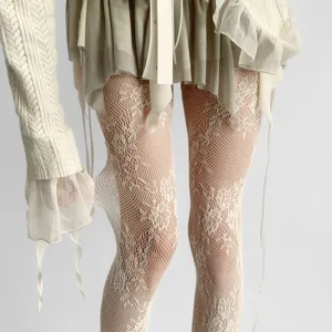Γυναικείο Sexy Γαλλικό Δαντελωτό Jacquard Διχτυωτό Κολάν Ajour Φλοράλ Σχέδιο Διαφανείς κάλτσες Καλοκαιρινό