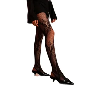 Black hollow floral lace fishnet tights Y2K sexy jacquard stockings for women new