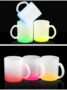 Taza de vidrio esmerilado para sublimación con asa, taza de té degradada multicolor para regalo DIY.