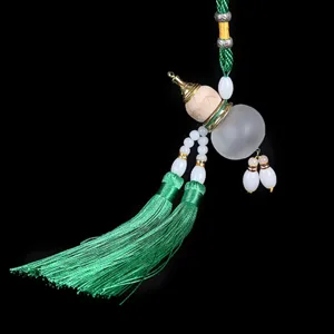 Double Tassel Gourd Car Hanging Ornament Wooden Frosted Glass Auto Interior Decor Gift