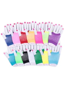 Colorful short fishnet fingerless gloves, stretch hollow mesh party dress-up fashion gloves.