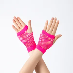 Neon pink fishnet fingerless gloves party rave clubwear stretchy costume accessories 1pr