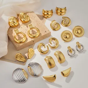 Exaggerated Stainless Steel Conch Spiral Stud Earrings For Women Vintage Gold Silver Plated Geometric Hoop Earrings Jewelry Accessory Gift