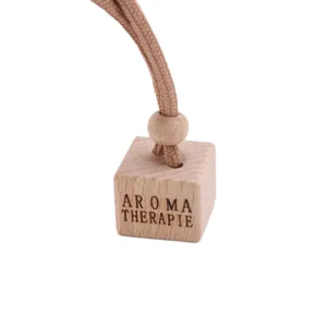 Tapa cuadrada de madera con cuerda para frasco de perfume de coche, difusor de haya natural.