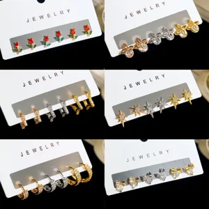 Set van 3 Paren Zirconia Oorbellen Voor Vrouwen Achtpuntige Ster Tulp Strik Geometrisch Koperen Oorknopjes Met 925 Sterling Zilver Stift Mode Sieraden Cadeau