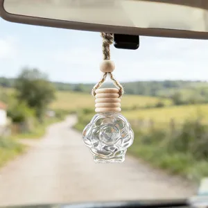 Rose glass car perfume bottle pendant, hanging essential oil diffuser for auto rear view mirror.