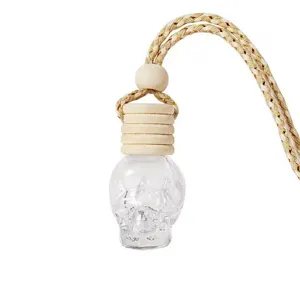 Skull car perfume bottle hanging diffuser empty glass bottle for rear view mirror decor