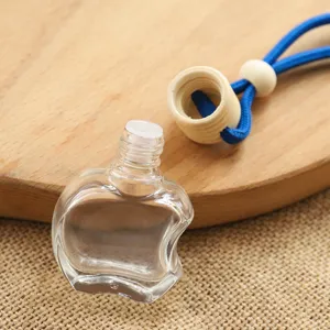 Transparent apple shaped glass car perfume bottle empty hanging diffuser pendant essential oil