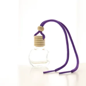 10ML Clear Apple Shaped Car Perfume Bottle Empty Glass Hanging Diffuser with Wooden Cap
