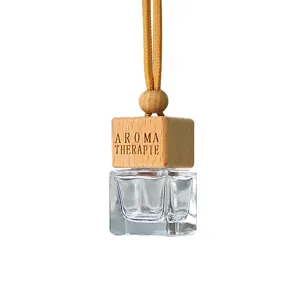 Flacon vide de parfum de voiture avec bouchon en bois, pendentif diffuseur d'arôme suspendu.