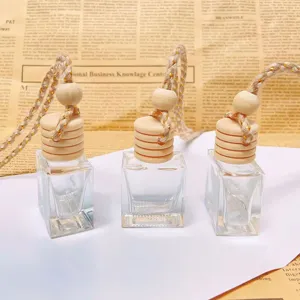 Car hanging clear glass perfume bottle with wood cap and rope pendant for auto 3pcs