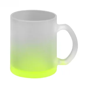 Taza de vidrio esmerilado para sublimación con asa, degradado amarillo neón, taza para imprimir.